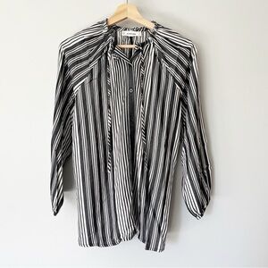 Everlane Shirt Size XS Gathered Black White Stripe Long Sleeve Button Down NWT